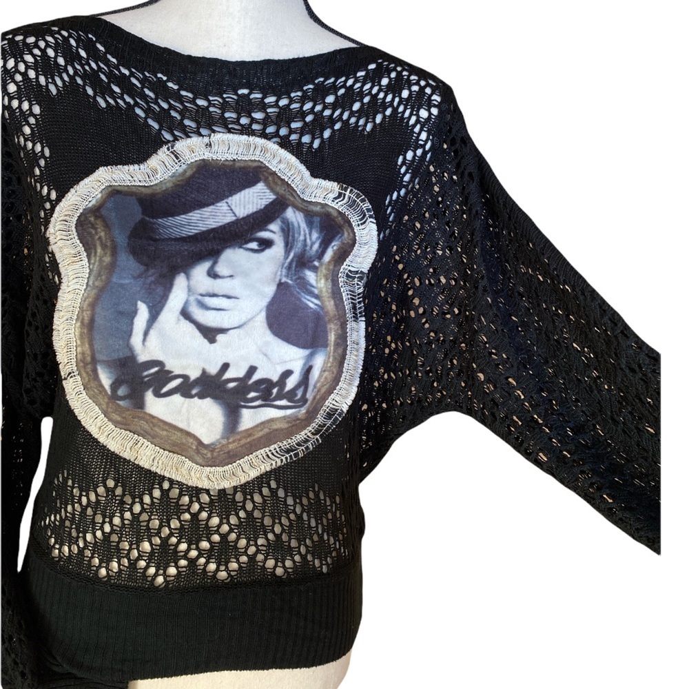 Vintage Y2k Fashion Graphic‎ Portrait Printed Long Sleeve Crochet T-Shirt - Picture 3 of 4